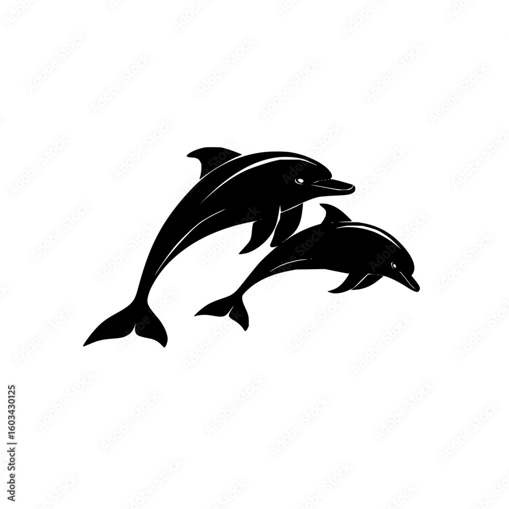 Fototapeta premium Two black dolphins swimming