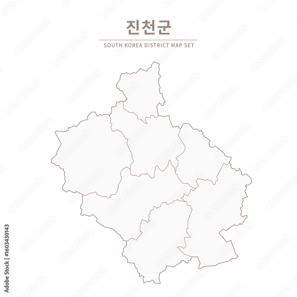 Obraz premium Jincheon-gun map, Line Map of Local Cities in Chungcheongbuk-do and Chungcheongnam-do, South Korea