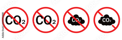 No CO2 Emission Icon Set – Carbon Emissions Prohibited Symbol Collection for Eco and Environmental Safety