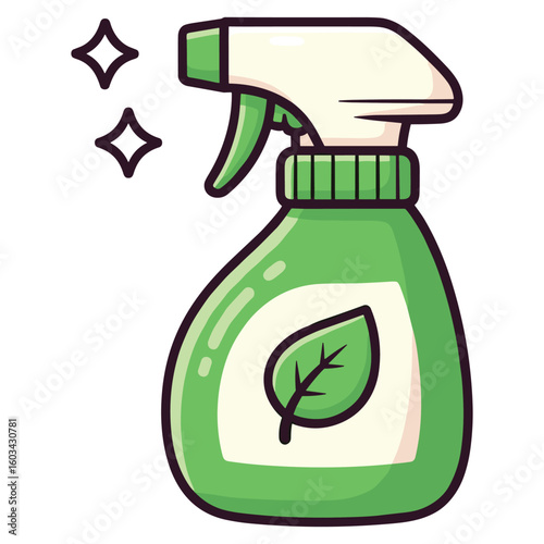 Green Cleaning Spray Bottle Illustration with Leaf for Eco-Friendly Products Design