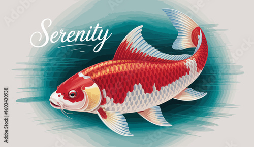 This beautifully detailed koi fish illustration captures the essence of serenity, showcasing vibrant colors that convey a sense of peace and tranquility in its design.