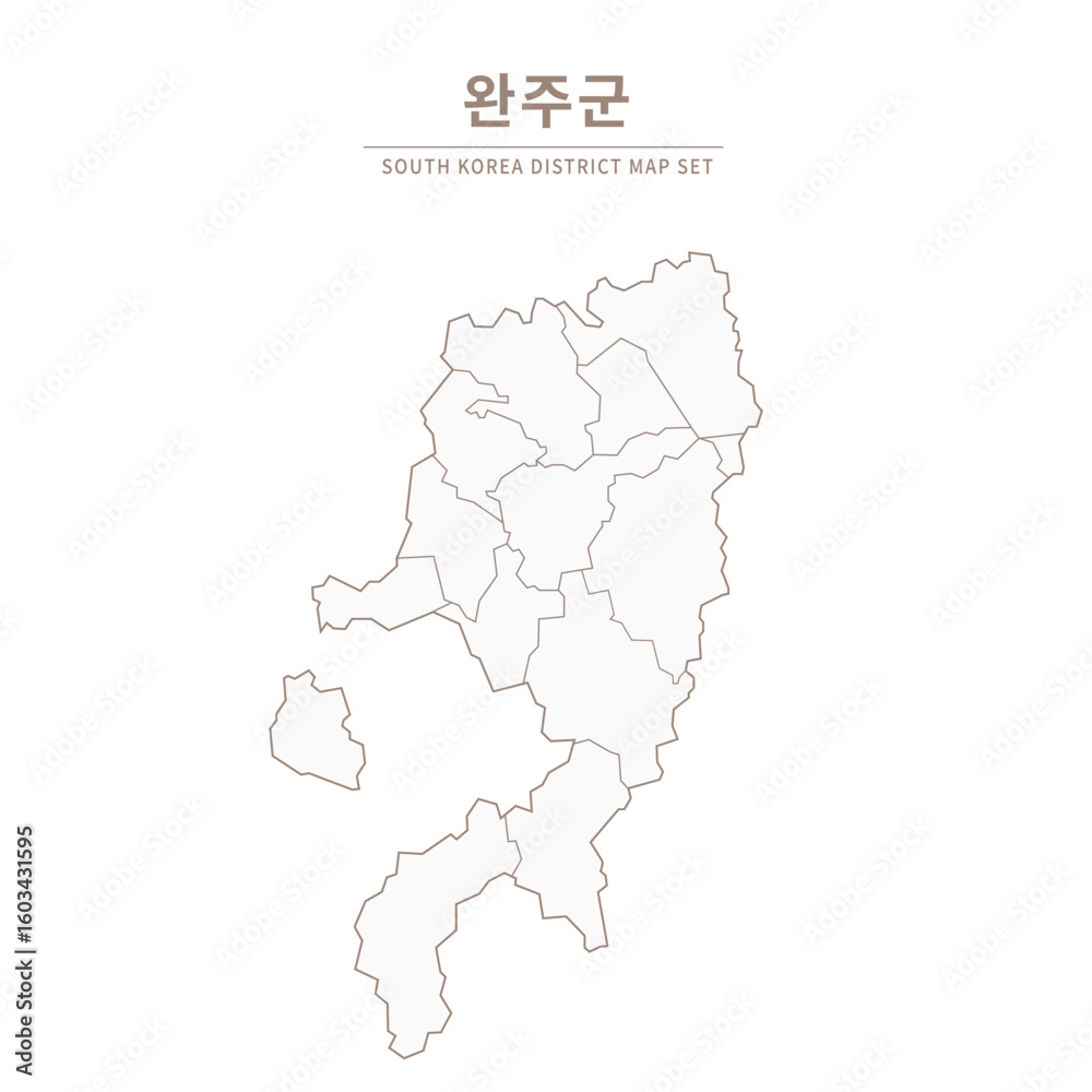 Obraz premium wangju-gun map. Line Map Illustration of Local Cities in Jeollanam-do and Jeollabuk-do, South Korea