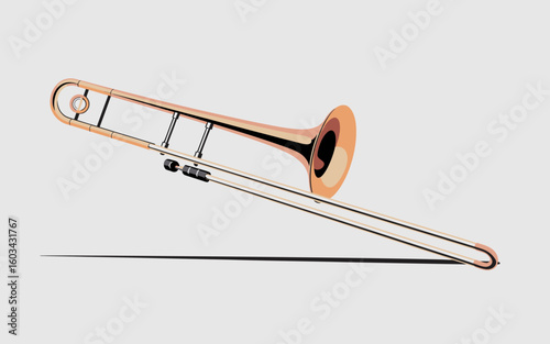 This image features a sleek and stylized trombone set against a minimalist background, representing music, artistry, and the elegance of brass instruments.