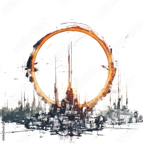 Fiery ring encircles crumbling city