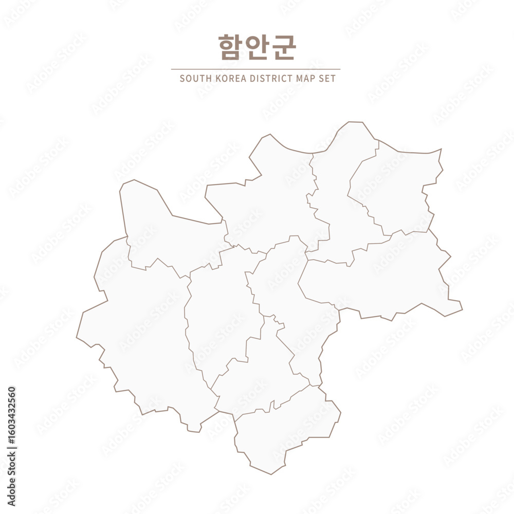 Fototapeta premium Haman-gun Line Map. Illustration of Local Cities in Gyeongsang-do, South Korea