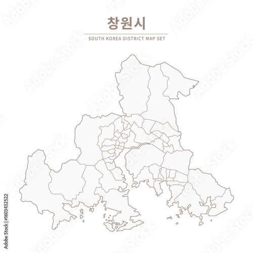 Changwon-si Line Map. Illustration of Local Cities in Gyeongsang-do, South Korea