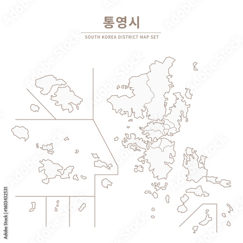 Tongyeong-si Line Map. Illustration of Local Cities in Gyeongsang-do, South Korea
