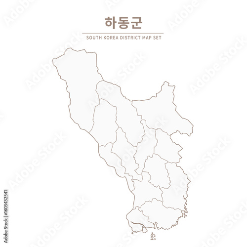 Hadong-gun Line Map. Illustration of Local Cities in Gyeongsang-do, South Korea