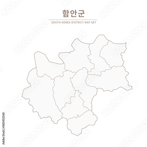 Haman-gun Line Map. Illustration of Local Cities in Gyeongsang-do, South Korea