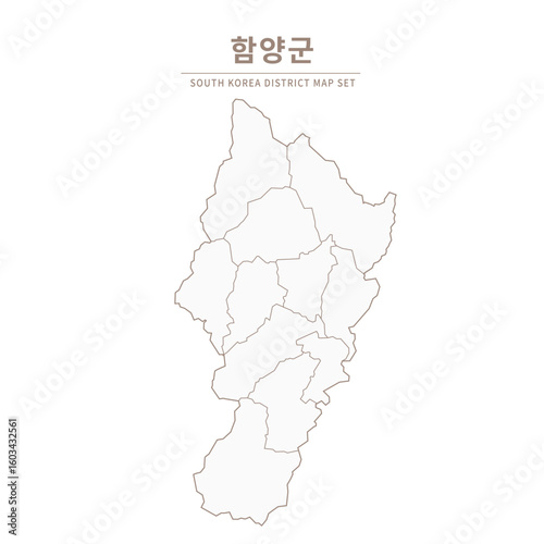 Hamyang-gun Line Map. Illustration of Local Cities in Gyeongsang-do, South Korea