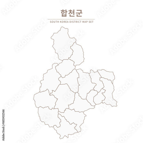 Hapcheon-gun Line Map. Illustration of Local Cities in Gyeongsang-do, South Korea
