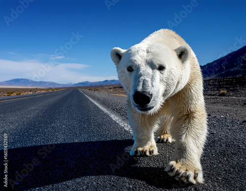 Oso polar caminado en autopista