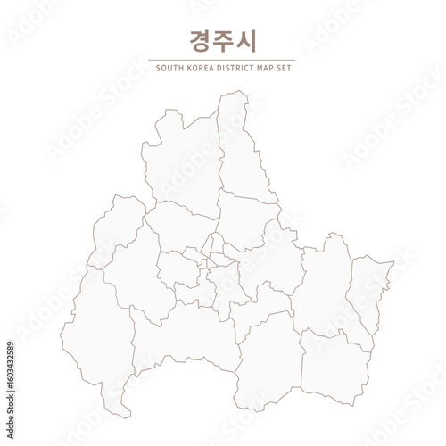 Gyeongju-si Line Map. Illustration of Local Cities in Gyeongsang-do, South Korea