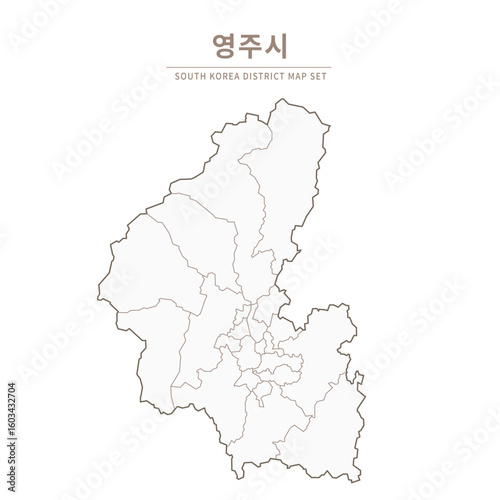 Yeongju-si Line Map. Illustration of Local Cities in Gyeongsang-do, South Korea