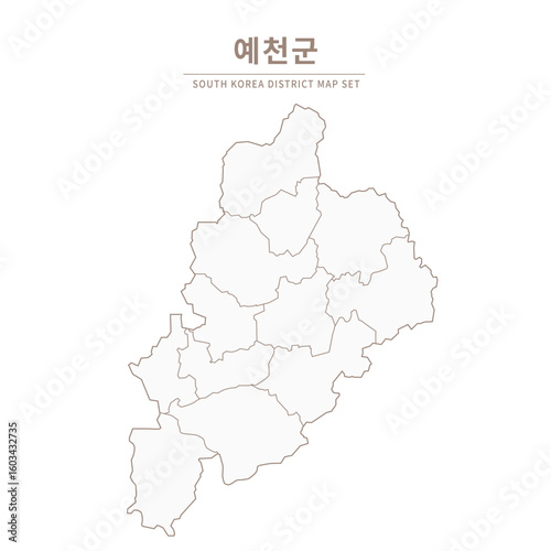 Yecheon-gun Line Map. Illustration of Local Cities in Gyeongsang-do, South Korea