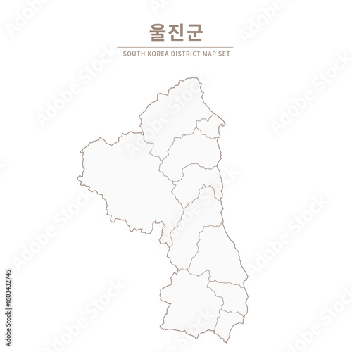 Uljin-gun Line Map.  Illustration of Local Cities in Gyeongsang-do, South Korea