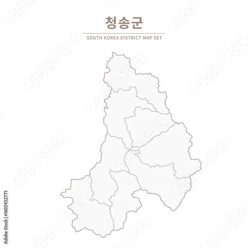 Cheongsong-gun Line Map. Illustration of Local Cities in Gyeongsang-do, South Korea