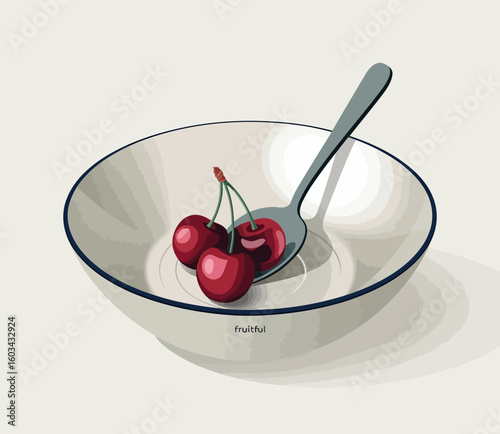A minimalist bowl featuring fresh cherries, signifying healthy living and indulgence in nature's sweetness, representing simplicity and natural beauty in everyday life.