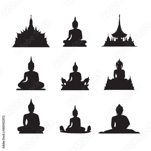 vector illustration of buddha silhouette set, Black & White silhouette set