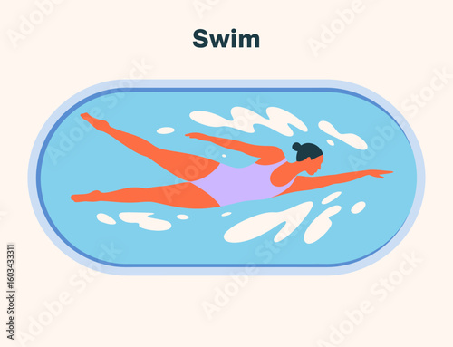 A swimmer focused on moving gracefully through clear blue water, illustrating the joy and freedom associated with swimming and leisure activities in a pool setting.