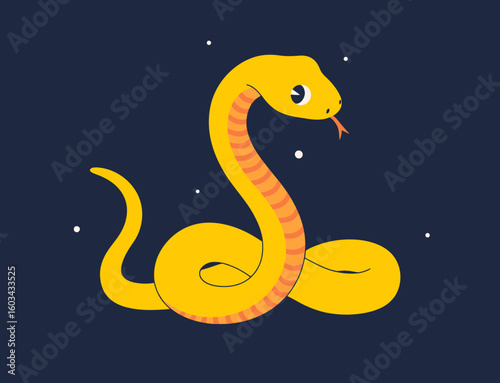 An adorable yellow cartoon snake, with a playful expression and whimsical design, captures attention and evokes a sense of fun, making it a charming illustration for kids.