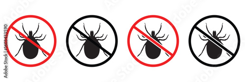 No Ticks and Mites Sign Vector – Prohibited Parasite and Infection Carrier Icon Set