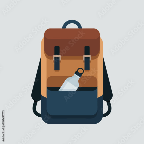 An aesthetically pleasing backpack stands prominently with a water bottle nestled, reflecting practicality and trendiness for modern lifestyles and active individuals.