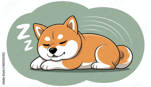 A cute Shiba Inu dog peacefully sleeping with a content expression, illustrating relaxation, comfort, and the simple joys of pet companionship in a cozy environment.