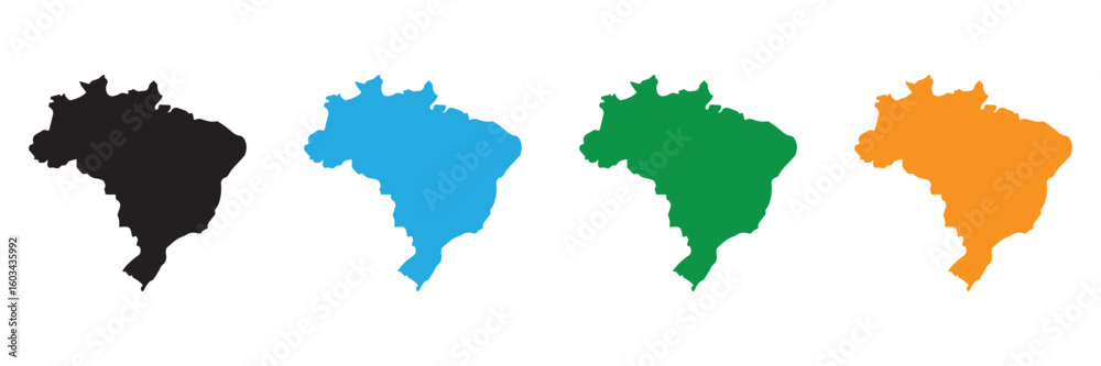Fototapeta premium Brazil Map Vector Set – Country Silhouette and Regional Outline in Flat, Dotted, and Flag Styles