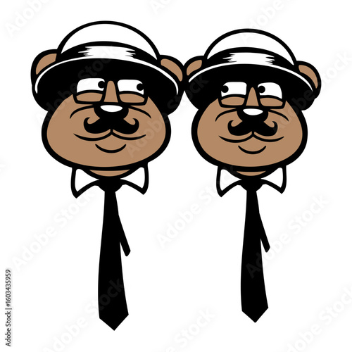 2 Bear Sir Gentleman Mr. Glasses Hat Tie Friends Cool Team