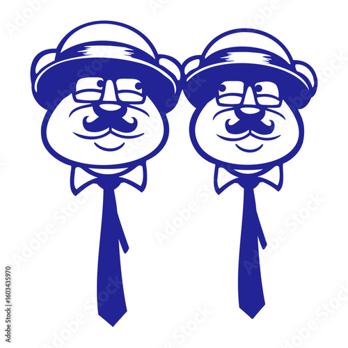 2 Bear Sir Gentleman Mr. Glasses Hat Tie Friends Cool Team