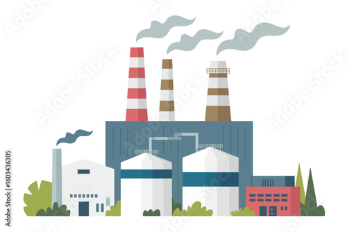 This striking image portrays an industrial power plant with smokestacks, showcasing modern energy production and the balance between nature and technology in our environment.