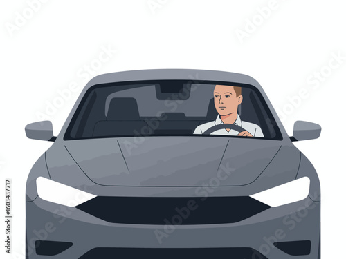 A young individual seated in a sleek, modern car, demonstrating themes of independence, mobility, and the experience of driving in today's fast-paced world.