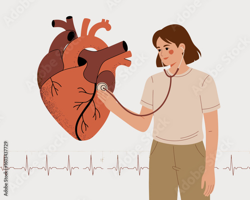 A person listens to a heart with a stethoscope, highlighting the connection between healthcare professionals and patient care, embodying compassion and the pursuit of well-being.