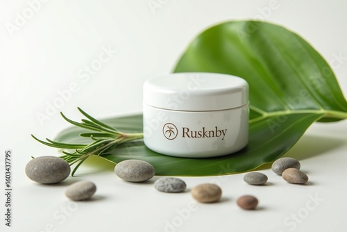 cosmetic cream and green leaves