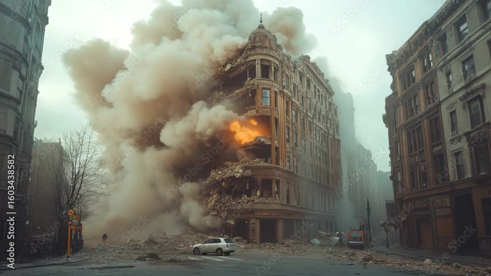 Devastating Building Explosion with Smoke and Fire engulfing the City ...