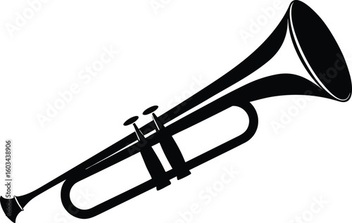 Trombone silhouette, brass instrument icon vector