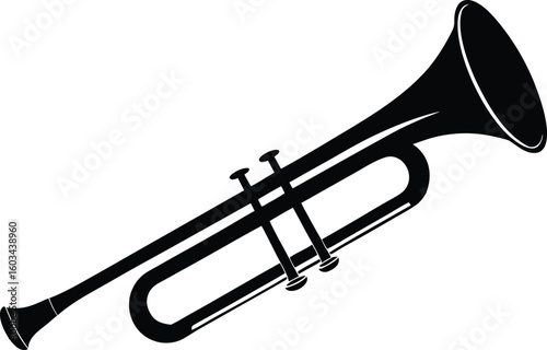 Trombone silhouette, brass instrument icon vector