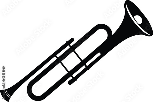 Trombone silhouette, brass instrument icon vector