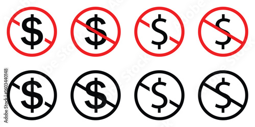 No Dollar Sign Icon — Currency Prohibited, No Money, Blocked Dollar Symbol
