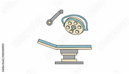 Medical Operating Room Illustration Surgical Table and Light
