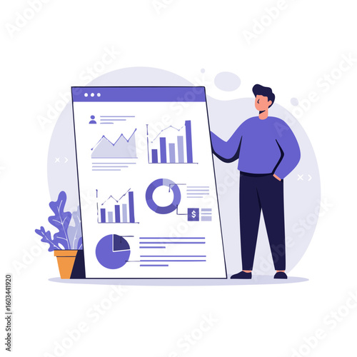 Vector illustration of person holding client chart on white background