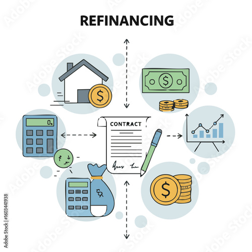 Vector illustration of refinancing flat style on white background, financial planning