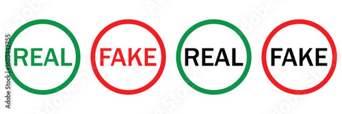 Real and Fake Rubber Stamp Icon Set – Grunge Style Truth and Lie Concept Badges