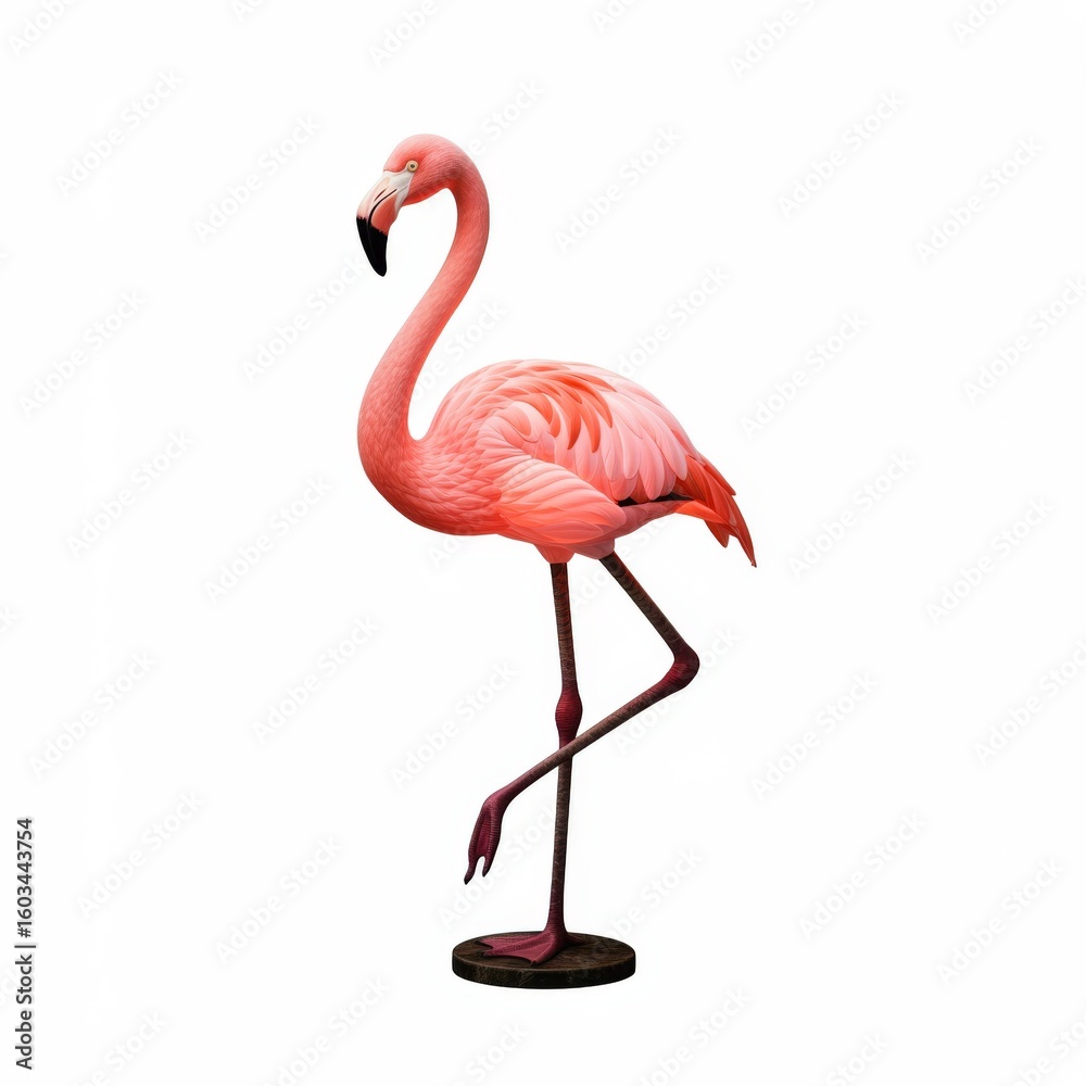 Fototapeta premium Pink Flamingo Standing on One Leg Against White Background