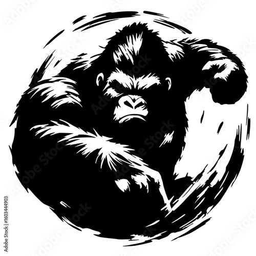 Silhouette portrait of an angry gorilla