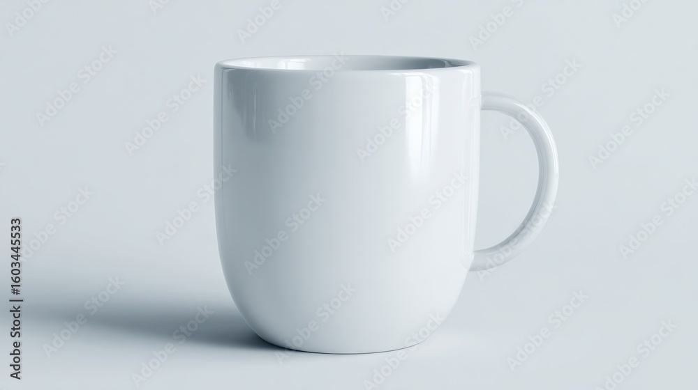 Obraz premium Simple White Ceramic Coffee Mug Isolated on Light Gray Background with Soft Shadows and Minimalist Design for Everyday Use