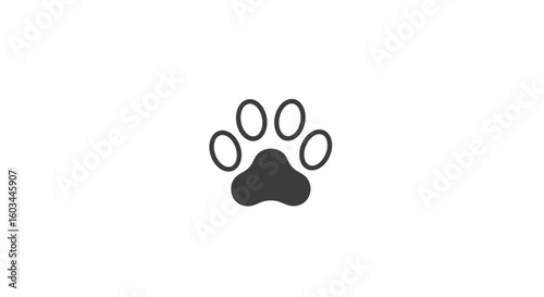 Illustration of a single gray paw print with four toes arranged in a symmetrical design on white space