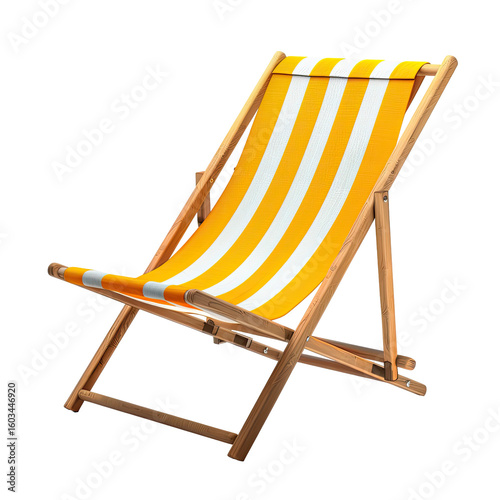 Folding beach chair with yellow and white stripes