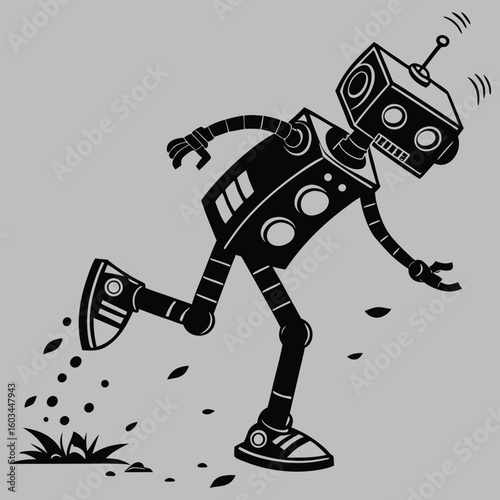Clumsy Dancing Robot Falling Apart silhouette vector design art and illustration